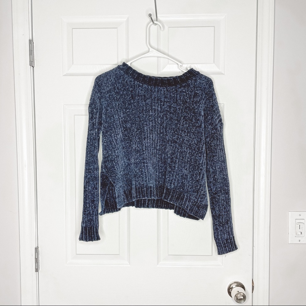 Aerie navy blue chenille crewneck sweater
